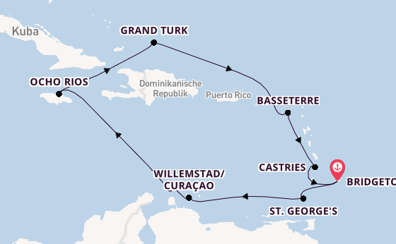 Südliche Karibik ab Bridgetown, Barbados auf der Britannia