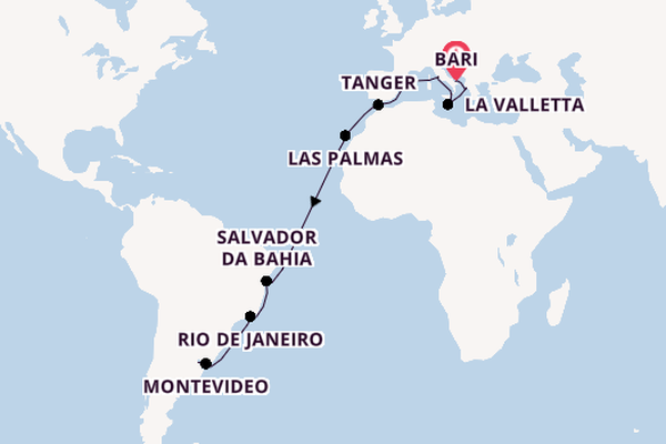 trans-Atlantisch vanaf Bari, Italië met de MSC Fantasia