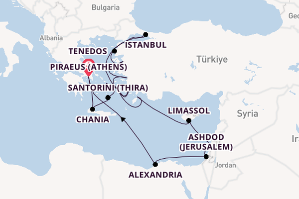 Eastern Mediterranean from Piraeus (Athens), Greece with the Seven Seas Mariner
