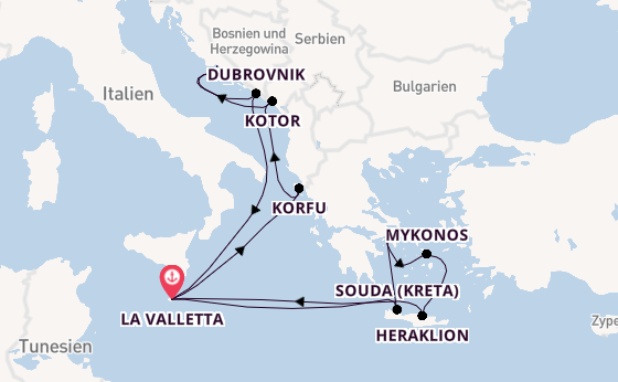Mittelmeer ab La Valletta, Malta auf der Azura