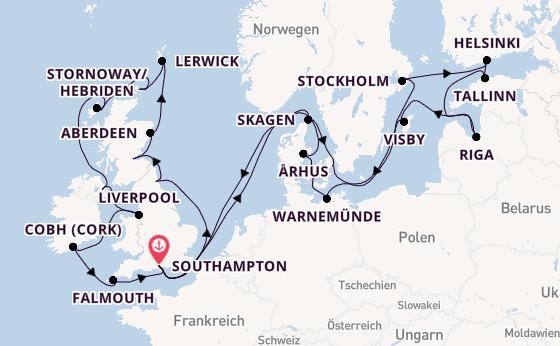 Britische Inseln ab Southampton, Großbritannien auf der Marina
