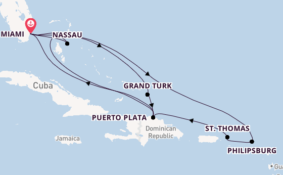 Caribbean vanaf Miami, Verenigde Staten met de MSC Seashore