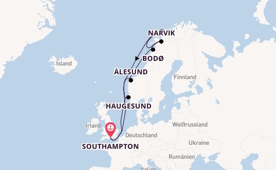 Norwegen ab Southampton, Großbritannien auf der Aurora