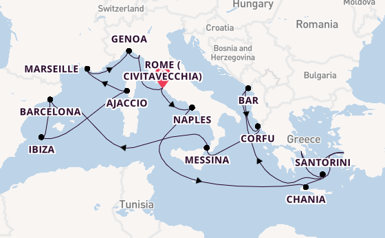 Mediterranean Sea from Rome (Civitavecchia), Italy with the Sun Princess