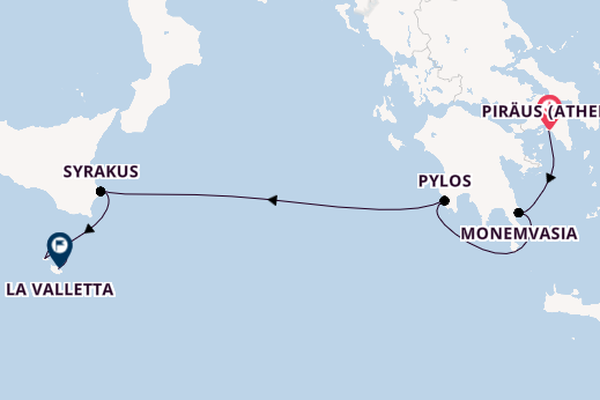 Mittelmeer ab Piräus (Athen), Griechenland auf der Royal Clipper