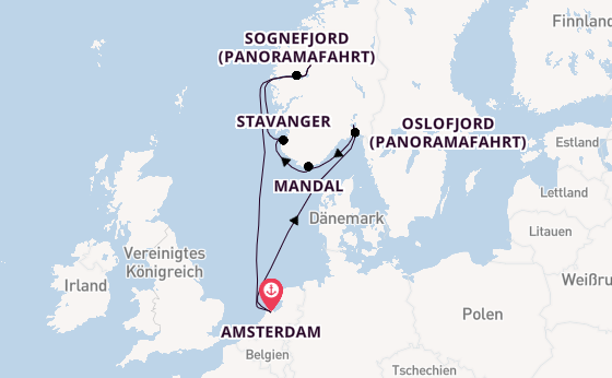 Norwegen ab Amsterdam, Niederlande auf der Zuiderdam