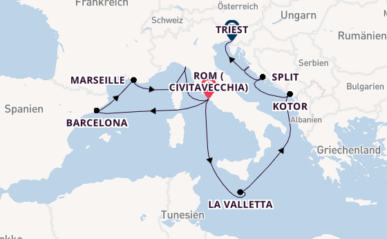 Mittelmeer ab Civitavecchia (Rom), Italien auf der Queen Elizabeth