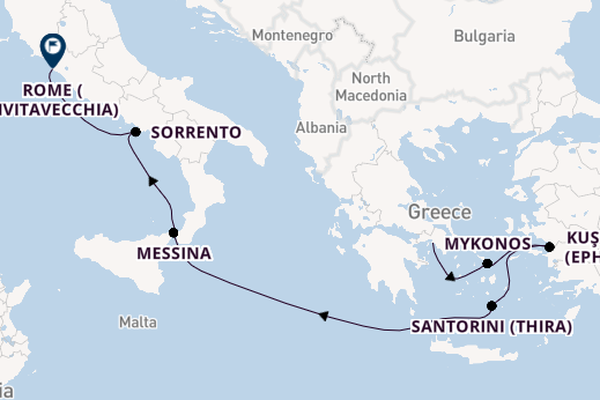 Mediterranean from Piraeus (Athens), Greece with the Seven Seas Prestige