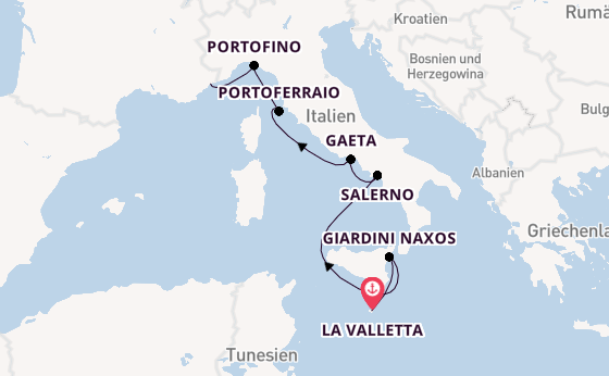 Westliches Mittelmeer ab La Valletta, Malta auf der Silver Shadow