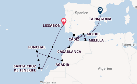 Nordafrika ab Lissabon, Portugal auf der Norwegian Star
