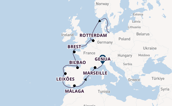 Westelijke Middellandse Zee vanaf Rostock, Warnemünde, Duitsland met de MSC Magnifica