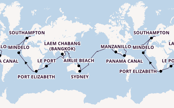 Round-the-World Trip from Hamburg, Germany with the Queen Anne