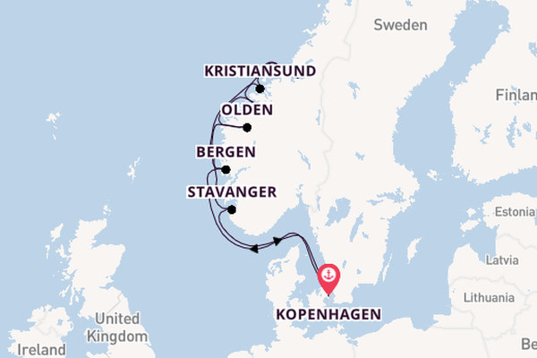 Noorwegen vanaf Kopenhagen, Denemarken met de Silver Dawn