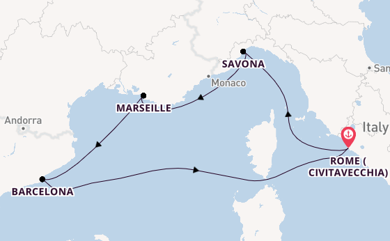 Western Mediterranean from Rome (Civitavecchia), Italy with the Costa Smeralda