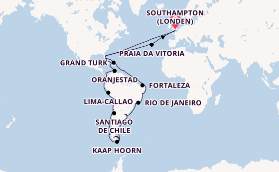trans-Atlantisch vanaf Southampton (Londen), Engeland met de Queen Anne