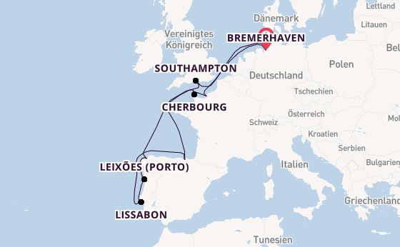 Portugal ab Bremerhaven, Deutschland auf der Mein Schiff 2