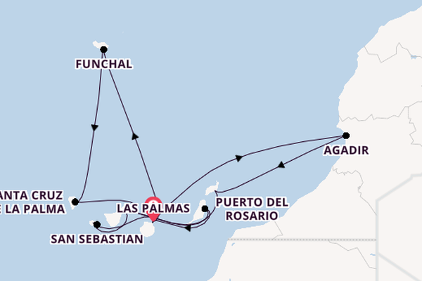 Canarische Eilanden vanaf Las Palmas, Gran Canaria, Spanje met de Mein Schiff 7