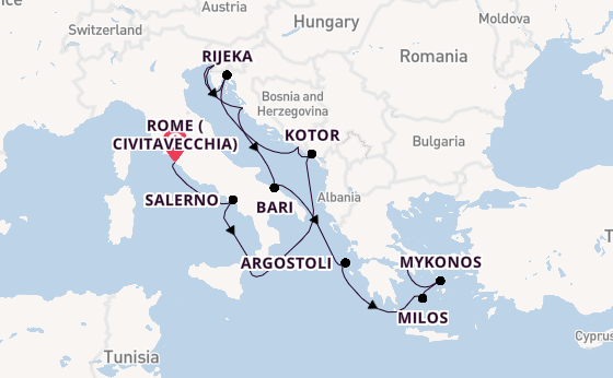 Mediterranean Sea from Rome (Civitavecchia), Italy with the Seven Seas Prestige