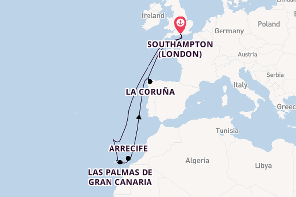 Canary Islands from Southampton, England with the Queen Anne