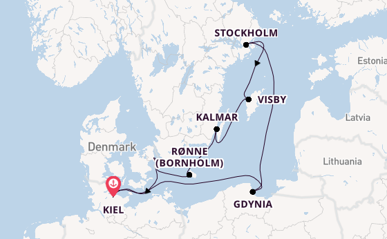 Oostzee vanaf Kiel, Duitsland met de VASCO DA GAMA