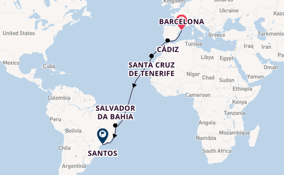 trans-Atlantisch vanaf Barcelona, Spanje met de MSC Armonia