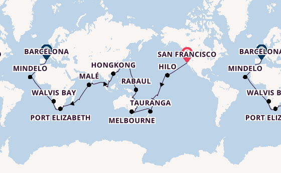 Wereldreizen vanaf San Francisco, Verenigde Staten met de Costa Deliziosa