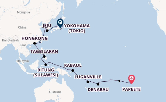 Oost-Azië vanaf Papeete, Frans-Polynesië met de VASCO DA GAMA