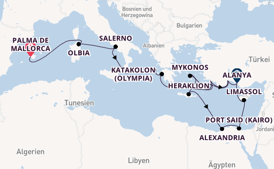 Mittelmeer ab Palma de Mallorca, Spanien auf AIDAblu