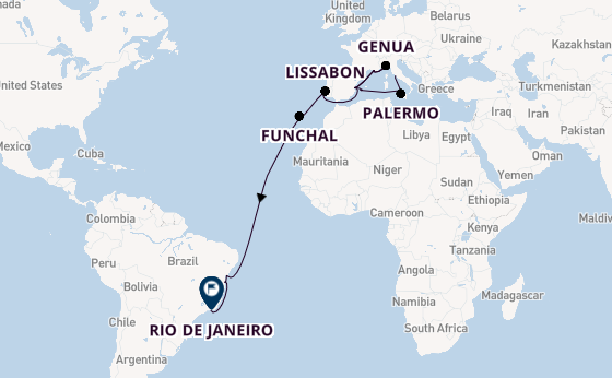 trans-Atlantisch vanaf Civitavecchia (Rome), Italië met de MSC Musica