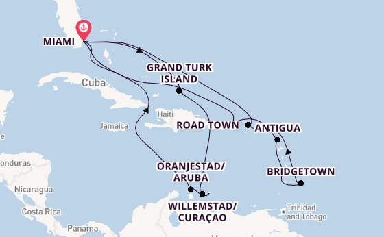 Caribbean from Miami, Florida, USA with the Queen Elizabeth