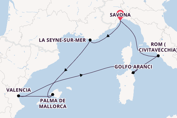 Westliches Mittelmeer ab Savona, Italien auf der Costa Pacifica