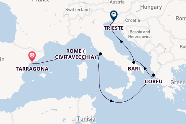 Western Mediterranean from Tarragona, Spain with the MSC Splendida