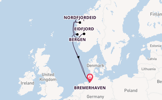 Noorwegen vanaf Bremerhaven, Duitsland met de Artania