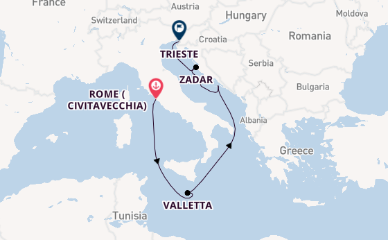 Mediterranean Sea from Rome (Civitavecchia), Italy with the Queen Elizabeth