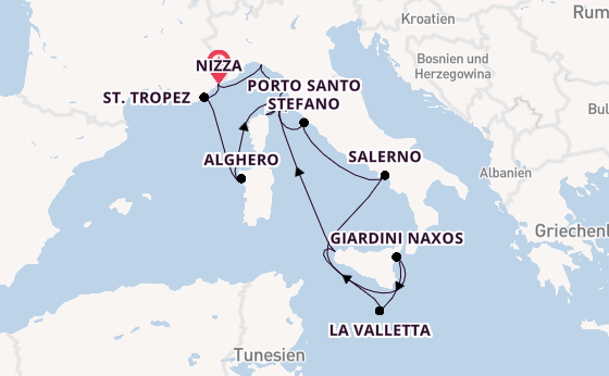 Westliches Mittelmeer ab Nizza, Frankreich auf der Silver Shadow