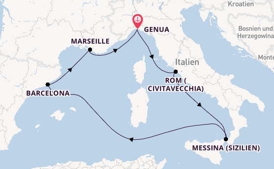 Westliches Mittelmeer ab Genua, Italien auf der MSC World Europa