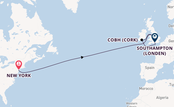 trans-Atlantisch vanaf New York, Verenigde Staten met de Queen Mary 2