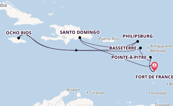 Caribbean from Fort de France, Martinique with the Costa Favolosa