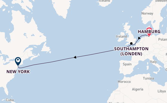 trans-Atlantisch vanaf Hamburg, Duitsland met de Queen Mary 2