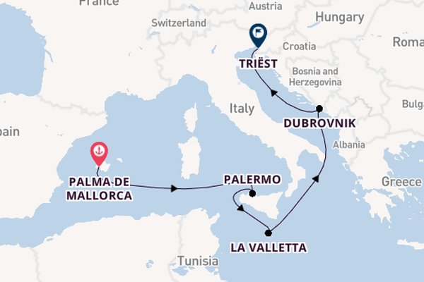Westelijke Middellandse Zee vanaf Palma de Mallorca, Mallorca, Spanje met de Mein Schiff 4