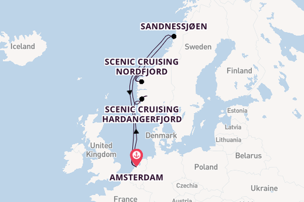 Noorwegen vanaf Amsterdam, Nederland met de Zuiderdam