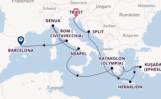 Mittelmeer ab Triest, Italien auf der MSC Splendida