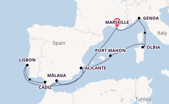 Western Mediterranean from Marseille, France with the MSC Sinfonia