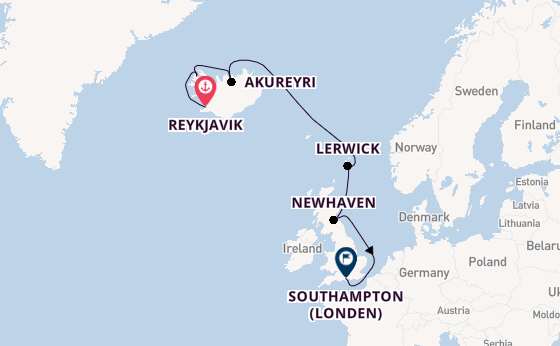 Verenigd Koninkrijk vanaf Reykjavik, IJsland met de Norwegian Star