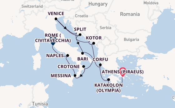 Mediterranean Sea from Athens (Piraeus), Greece with the Viking Mars