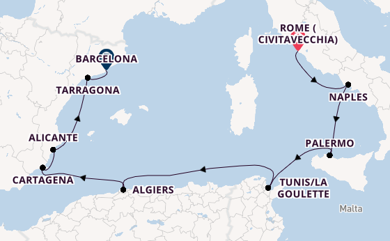 Western Mediterranean from Rome (Civitavecchia), Italy with the EXPLORA II