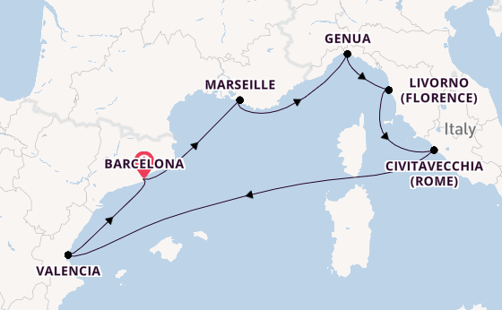 Westelijke Middellandse Zee vanaf Barcelona, Spanje met de MSC Lirica