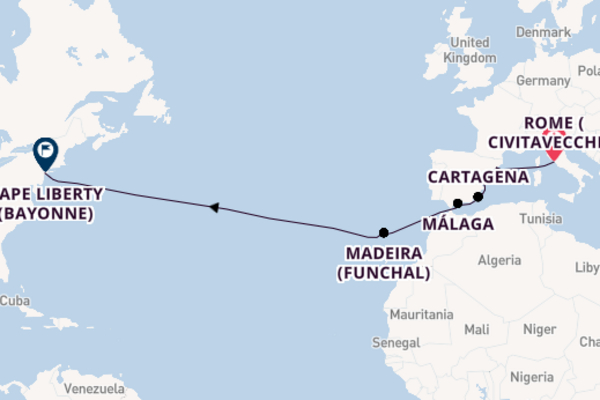 Cruising from Rome (Civitavecchia) to Cape Liberty (Bayonne)