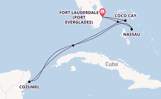 Caribbean from Fort Lauderdale (Port Everglades), Florida, USA with the Symphony of the Seas