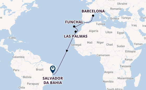 trans-Atlantisch vanaf Barcelona, Spanje met de MSC Virtuosa